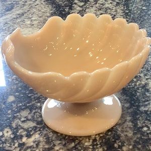 Cream Pedestal Scalloped Glass Bowl - Decorative Home Accent